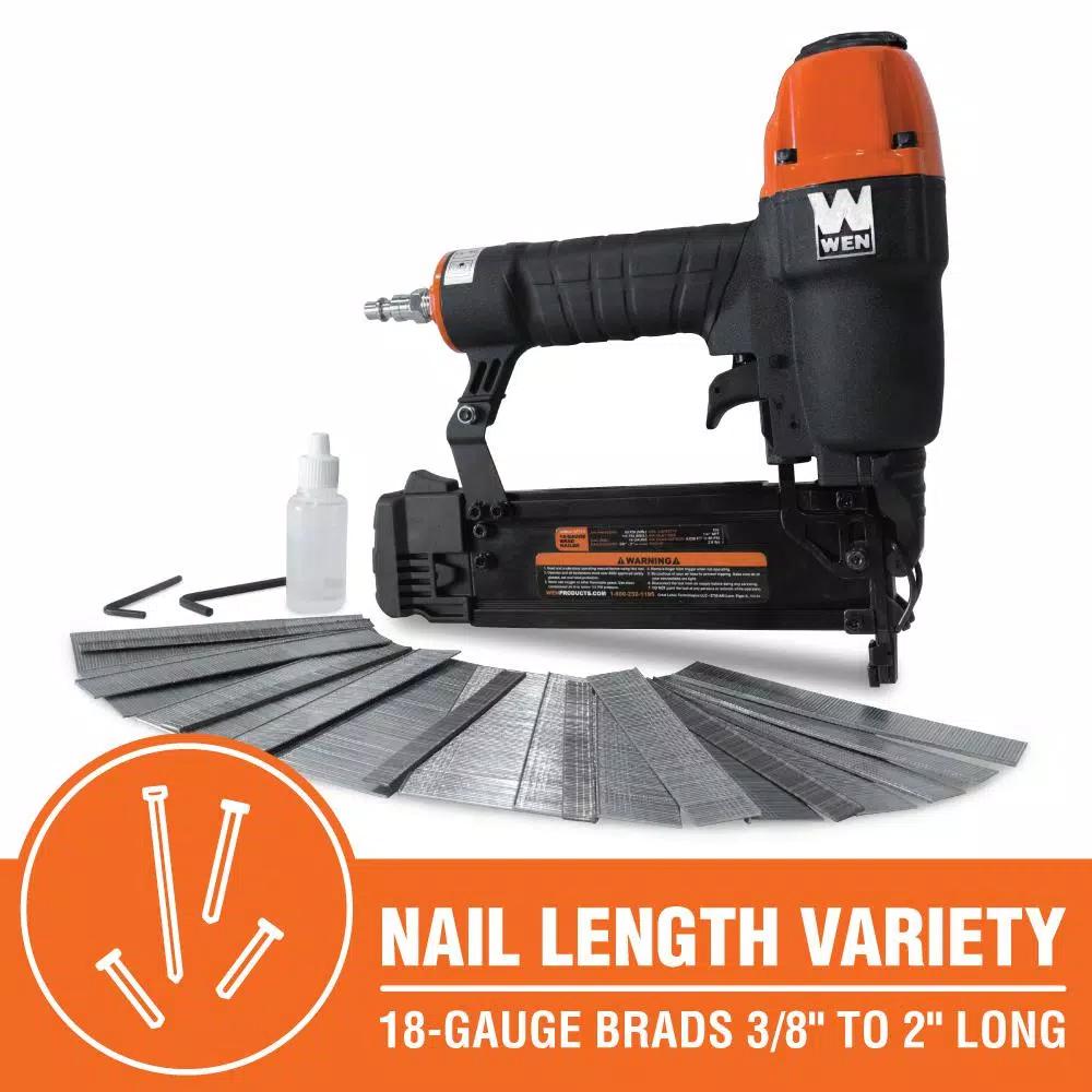 WEN 18-Gauge Pneumatic Brad Nailer Kit, 3/8 in. to 2 in., Includes 2000 Nails
