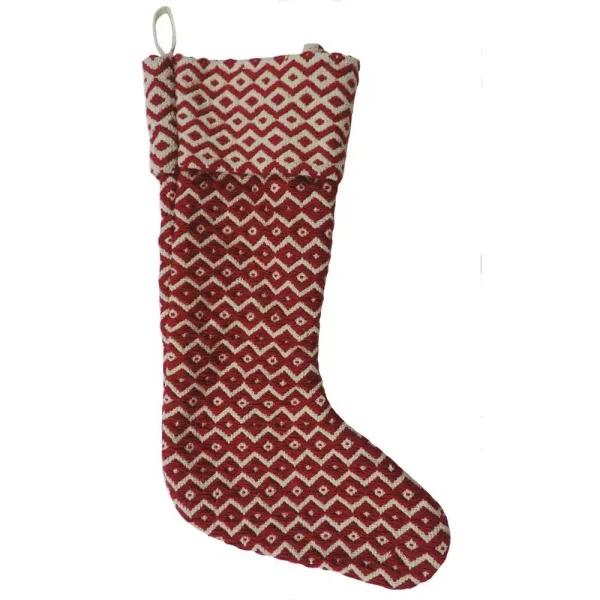 LR Home 20 in. Red and White Chevron Cotton Christmas Stocking with Pom Pom