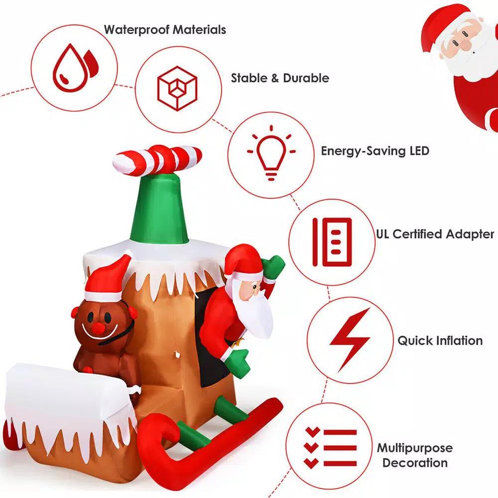 Costway 6 ft. Santa Claus Flying Airplane Inflatable Christmas Decoration with LED Lights