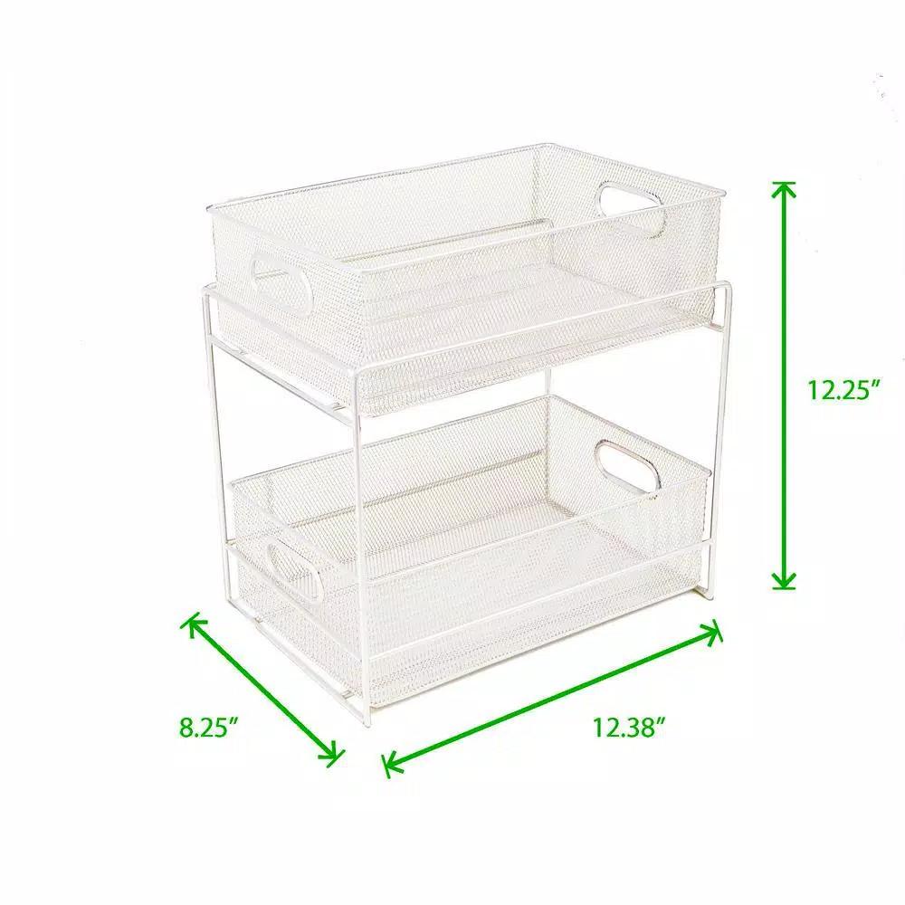 MIND READER 2-Tier Metal Mesh Utensil Caddy & Organizer, White