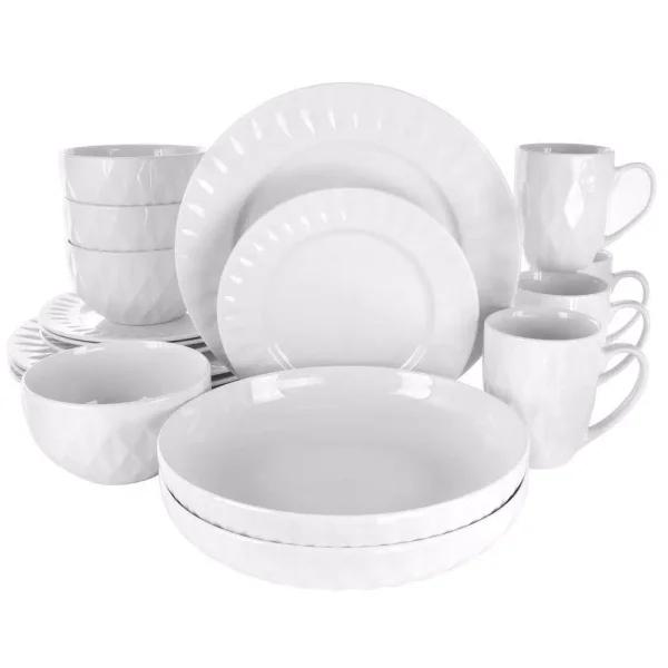 Elama Sienna White Porcelain 18-Piece Dinnerware Set, Service for 4