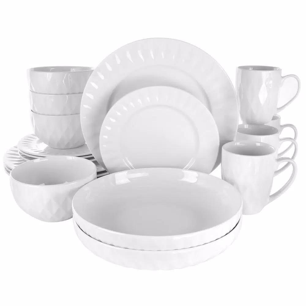 Elama Sienna White Porcelain 18-Piece Dinnerware Set, Service for 4