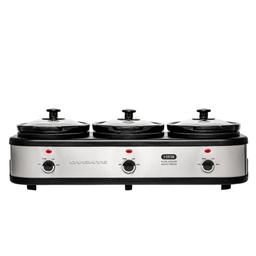 OVENTE 3-Station Slow Cooker and Buffet Server, 4.5 Qt. Silver Stainless Steel thumbnail 1