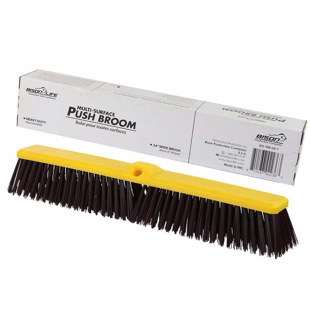 Bison Life Heavy-Duty Multi-Surface Push Broom, 24-Inch Coarse Polypropylene Bristles