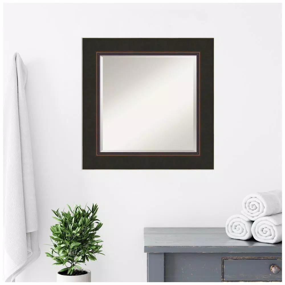 Amanti Art Milano 26 in. Square Beveled Edge Bathroom Vanity Mirror, Bronze Wood Frame
