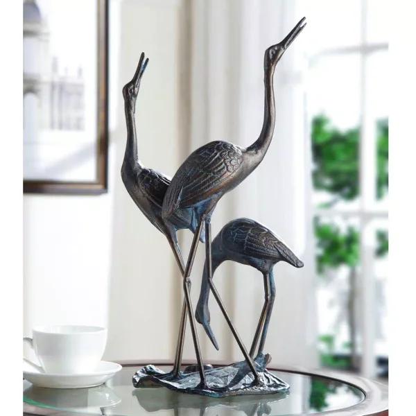 Unbranded Crane Family Statue - Bronze Recycled Metal Transitional Sculpture