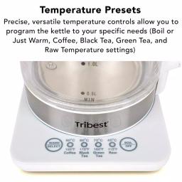 Tribest Glass Raw Tea Kettle, 1.7L Electric Kettle with Precision Temperature Presets, White thumbnail 6