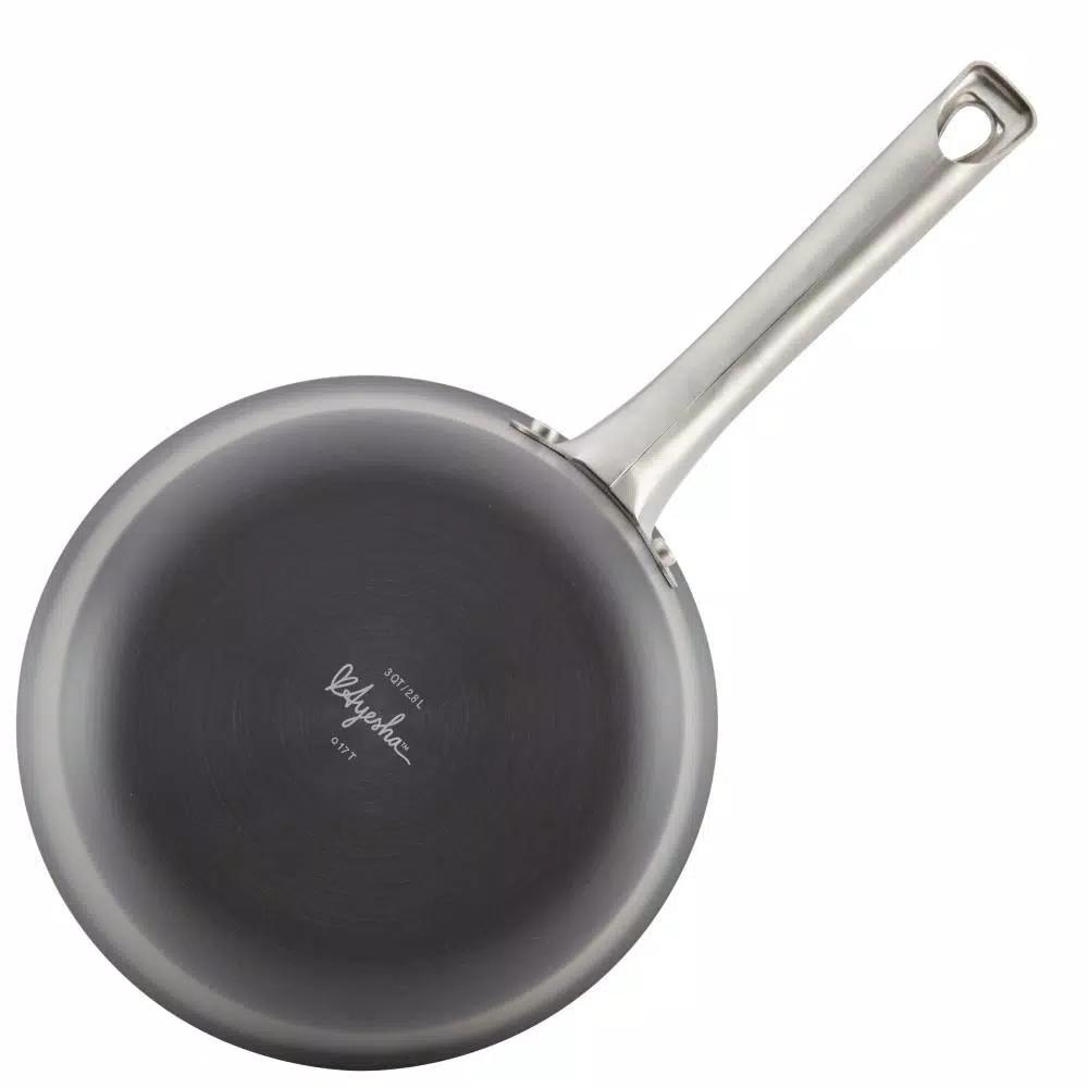 Ayesha Curry Home Collection 3 Qt. Hard-Anodized Aluminum Nonstick Saucepan with Glass Lid, Charcoal Gray