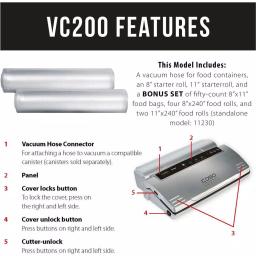Caso VC 200 Food Vacuum Sealer with Integrated Cutter, Roll Box, and Bonus Bag & Roll Set thumbnail 5