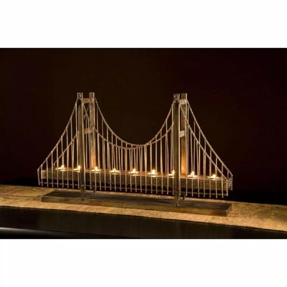 IMAX Rustic Suspension Bridge Wrought Iron Tea Light Candle Holder - Holds 9 Votives
