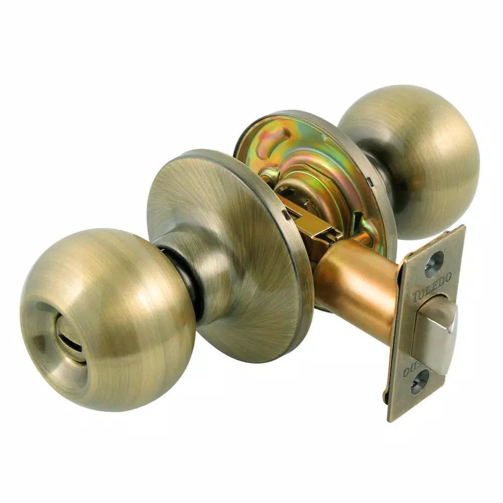 Toledo Fine Locks Antique Brass Privacy Door Knob Set, Classic Full Ball Style