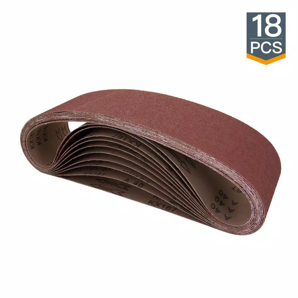 POWERTEC 4 in. x 36 in. Aluminum Oxide Sanding Belt Assortment, 18-Pack (60-400 Grit)