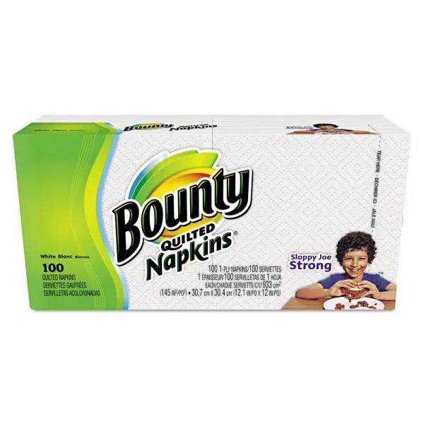 Bounty White Quilted Paper Napkins, 1-Ply, 12.1 x 12 in., 100 Count (20 Packs per Carton)