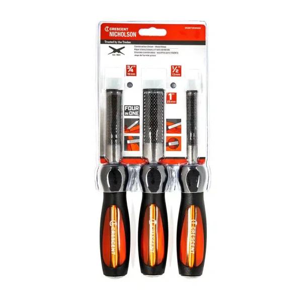Nicholson WoodChuck 4-in-1 Combination Chisel and Wood Rasp Set, 3-Piece