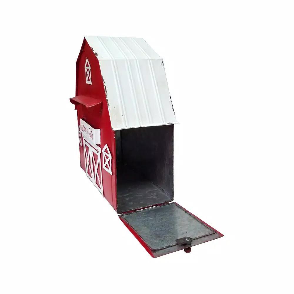 Alpine Corporation 54 in. Metal Letters to Santa Red Barnhouse Mailbox Garden Stake