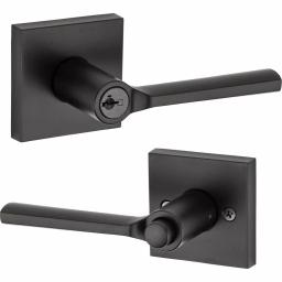 Kwikset Lisbon Signature Series Square Exterior Entry Door Lever, Iron Black, SmartKey Security thumbnail 5
