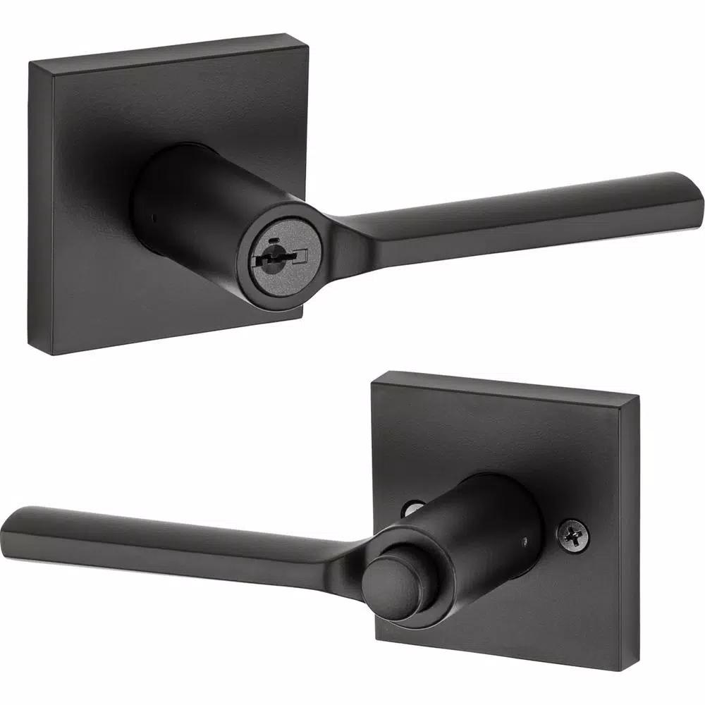 Kwikset Lisbon Signature Series Square Exterior Entry Door Lever, Iron Black, SmartKey Security