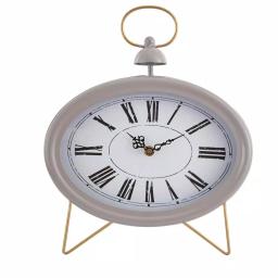 Winsome House Gray Oval Decorative Table Clock - Shabby Chic Analog Desk Clock with Roman Numerals thumbnail 2