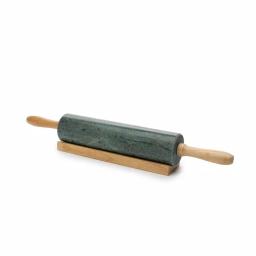 Fox Run Green Marble Rolling Pin with Wooden Handles and Base thumbnail 2