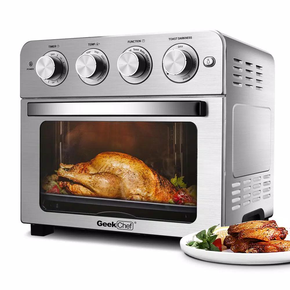 Boyel Living 24 Qt. Silver Stainless Steel Air Fryer Toaster Oven with 1700W Power and 4 Accessories