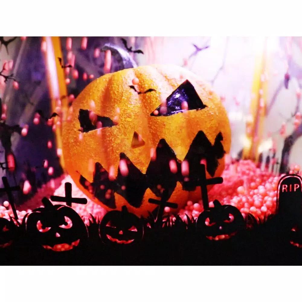 Haunted Hill Farm 71 in. Animated Orange Jack-O-Lantern Halloween Lamp Post with Spooky Music