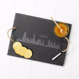 Cathy's Concepts Chicago Skyline Black Slate Serving Tray with Hemp Handles thumbnail 4