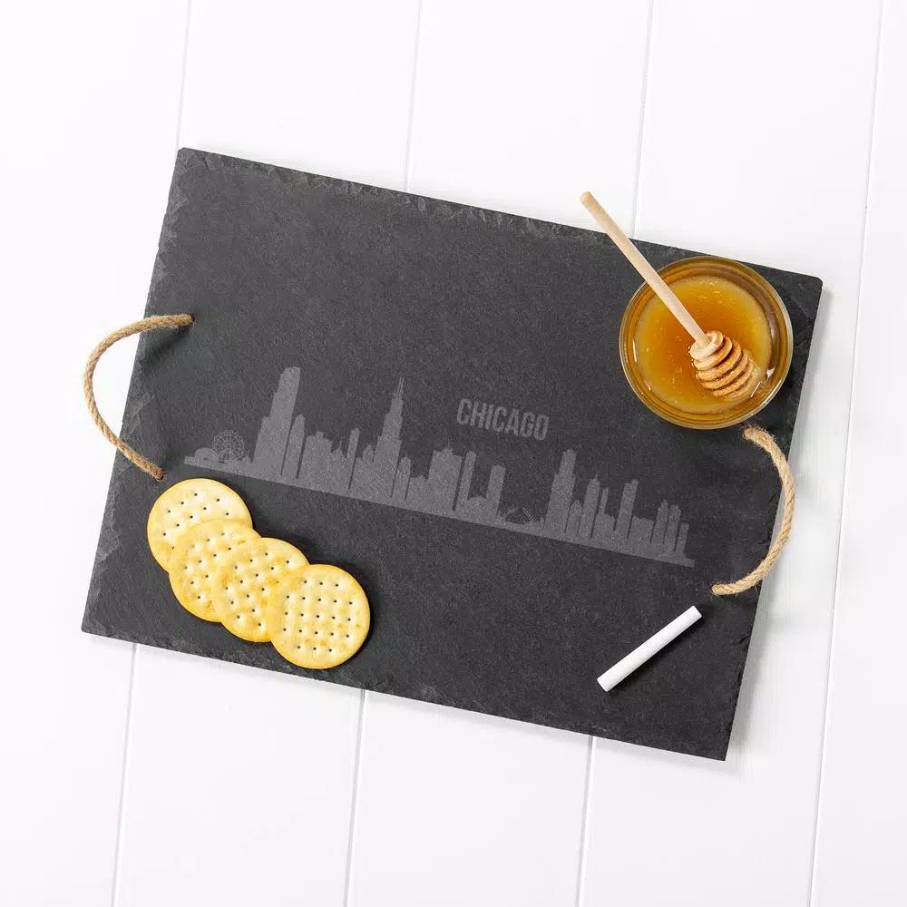 Cathy's Concepts Chicago Skyline Black Slate Serving Tray with Hemp Handles