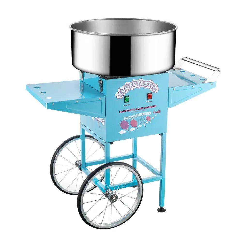 Great Northern Flufftastic Commercial Blue Cotton Candy Machine with Cart, 1000W Stainless Steel Kettle