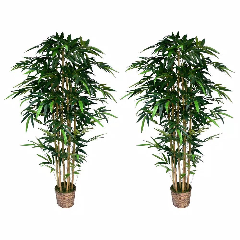 Vintage Home 72 in. Artificial Bamboo Tree with Wicker Planter Set of 2