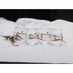 Pfaltzgraff Winterberry 20 oz. Stemless Wine Glasses, Set of 4 with Holiday Sentiments thumbnail 2
