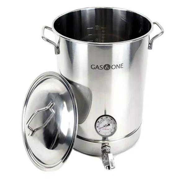 Gas One 32 Qt. Stainless Steel Brew Kettle Set with Tri-Ply Aluminum Bottom and Spigot