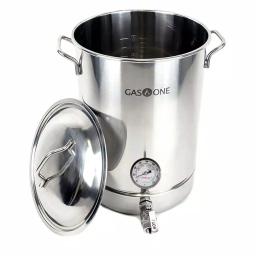 Gas One 32 Qt. Stainless Steel Brew Kettle Set with Tri-Ply Aluminum Bottom and Spigot thumbnail 1
