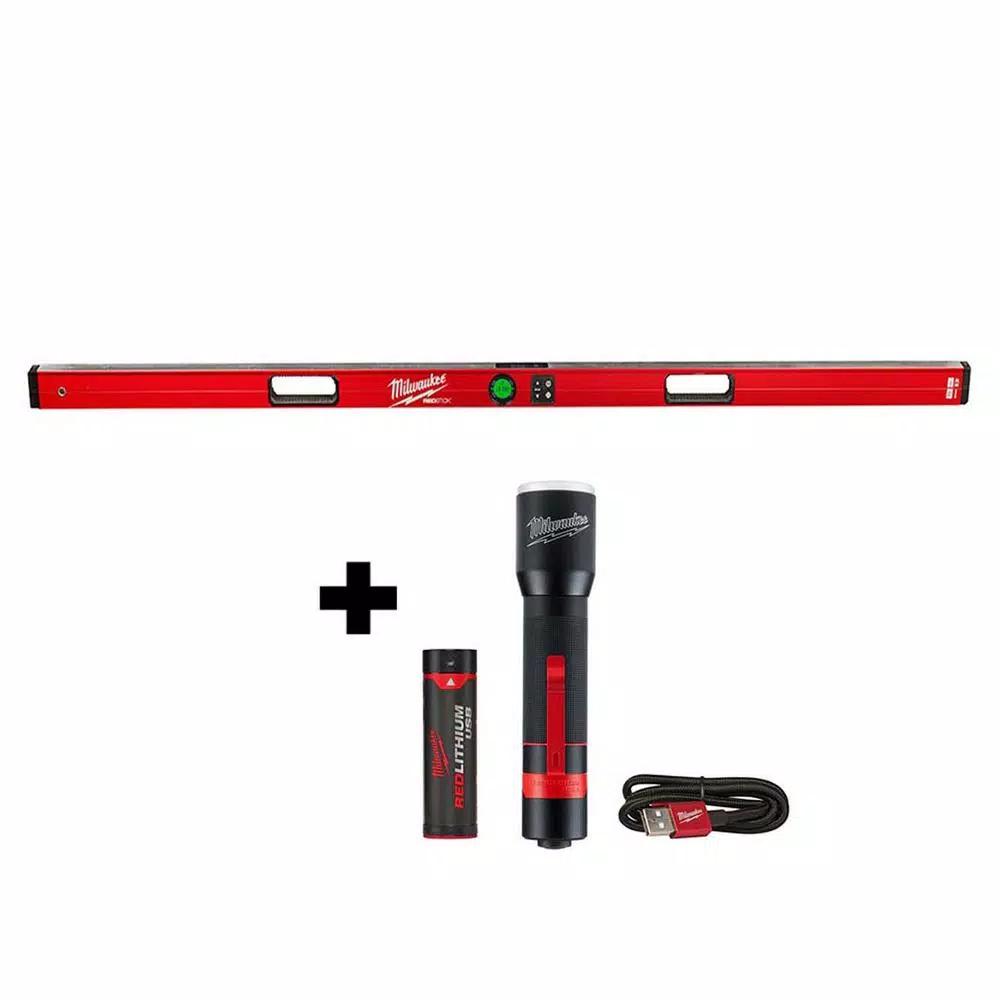 Milwaukee 72 in. Redstick Digital Box Level with Pinpoint Technology & 700 Lumen LED Flashlight Kit
