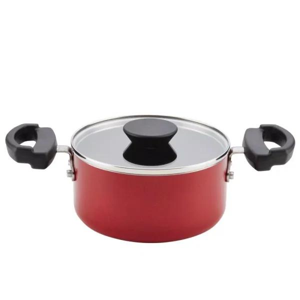 Farberware Neat Nest 1.5 Qt. Aluminum Nonstick Saucepot with Glass Lid, Red