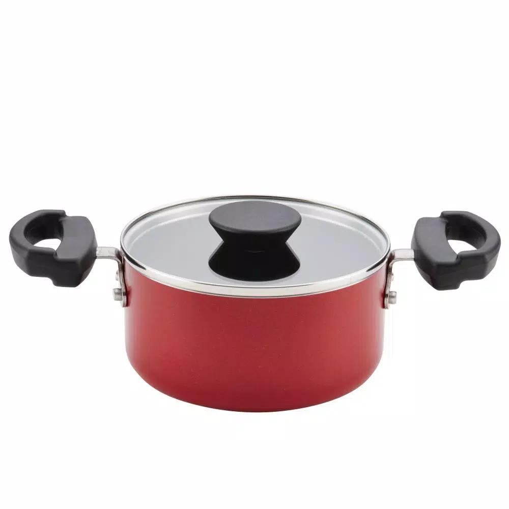 Farberware Neat Nest 1.5 Qt. Aluminum Nonstick Saucepot with Glass Lid, Red