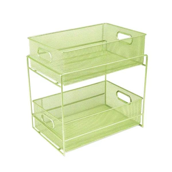 MIND READER 2-Tier Metal Mesh Utensil Caddy & Organizer, Green