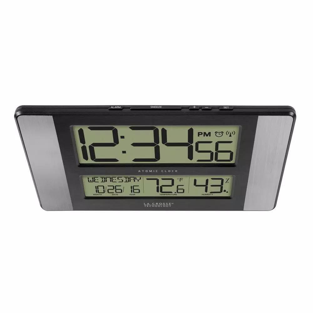 La Crosse Technology 11 in. Atomic Digital Wall Clock with Temperature, Humidity & Calendar - Aluminum Finish