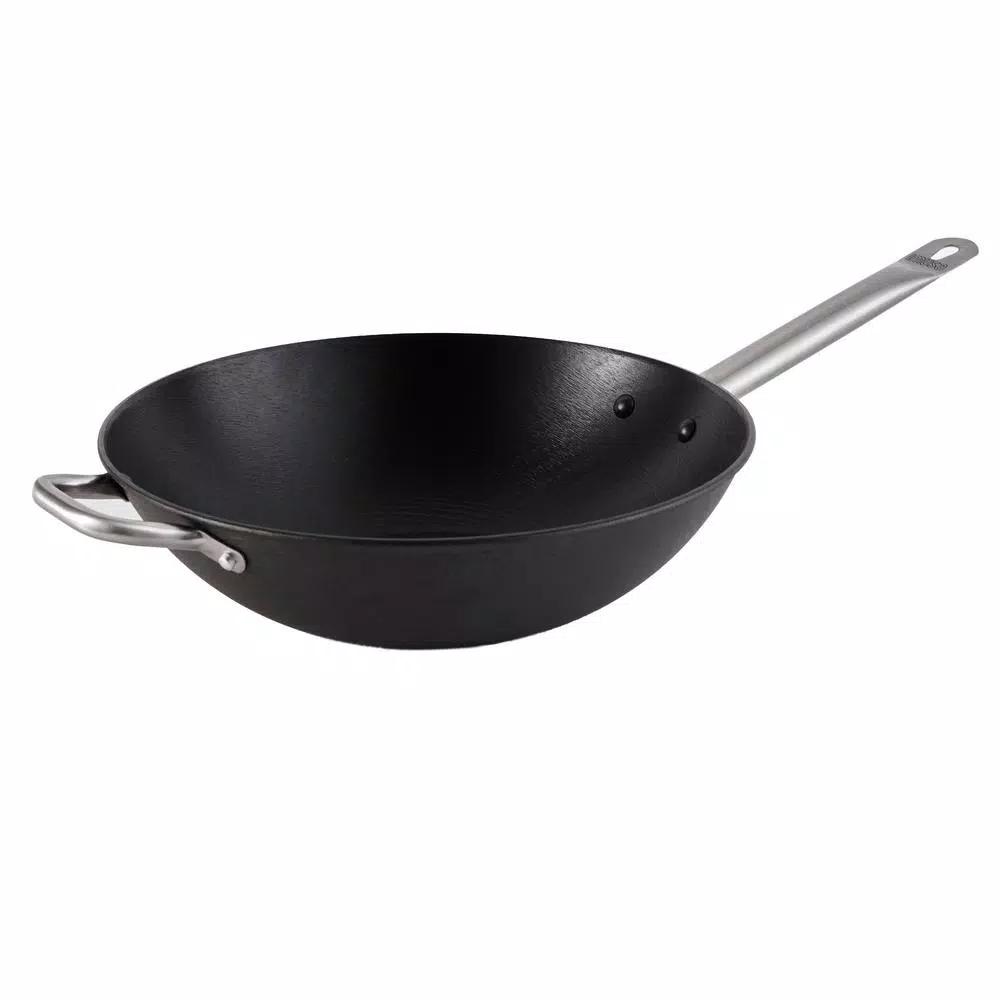 IMUSA 14 in. Light Cast Iron Pre-Seasoned Wok with Helper Handle