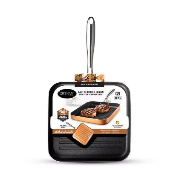 Gotham Steel 10.5 in. Copper Cast Textured Non-Stick Aluminum Grill Pan