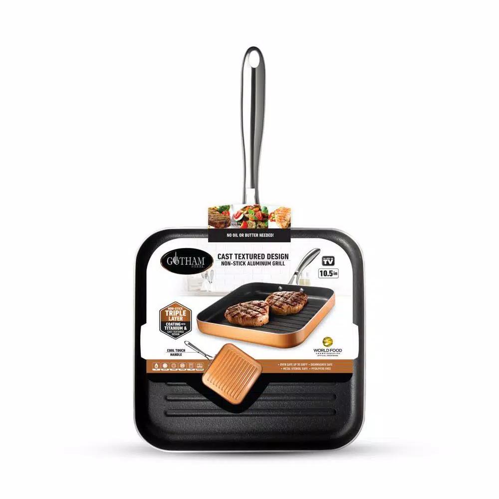 Gotham Steel 10.5 in. Copper Cast Textured Non-Stick Aluminum Grill Pan