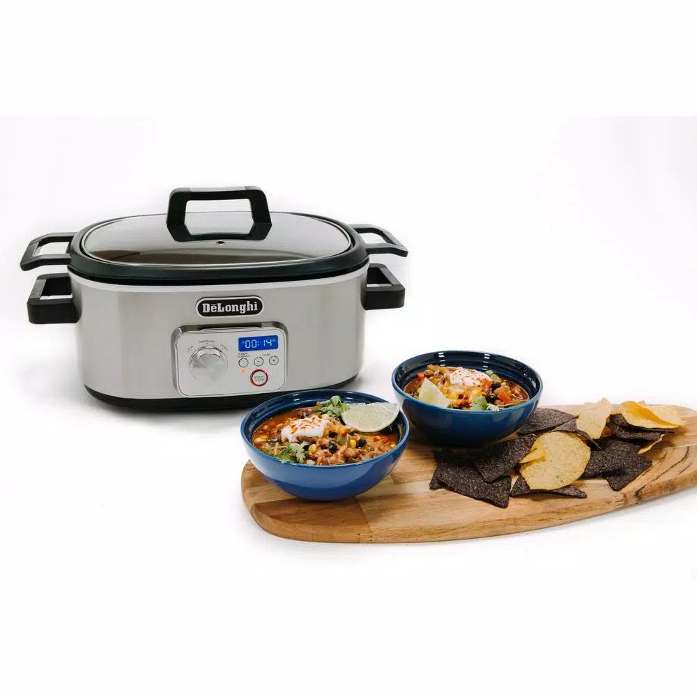 DeLonghi Livenza 6 Qt. Programmable Slow Cooker with Stovetop-Safe Pot, Stainless Steel
