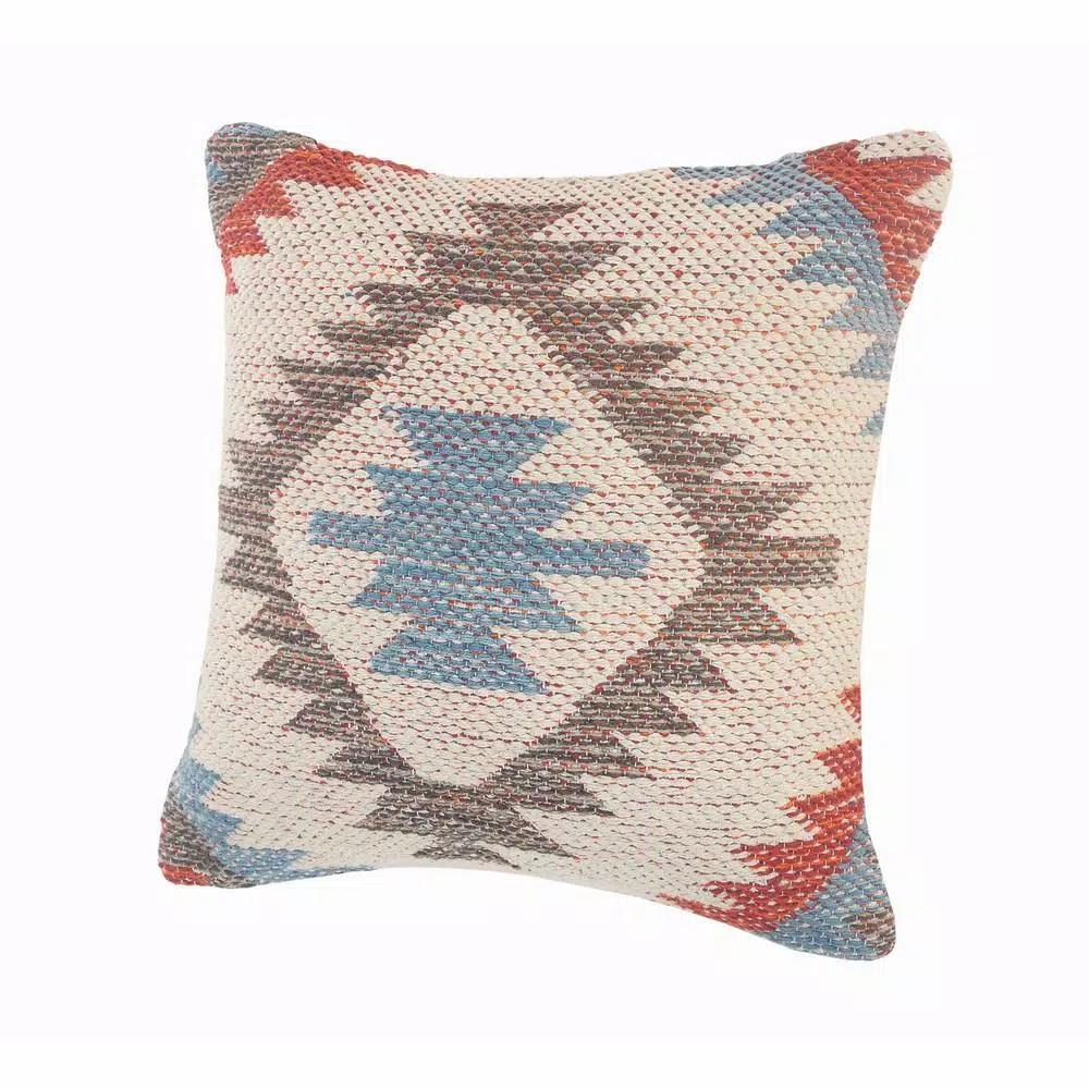 LR Home Southwestern Red Blue Gray Graphic Throw Pillow - 18 x 18 in. Cotton Square Accent Pillow
