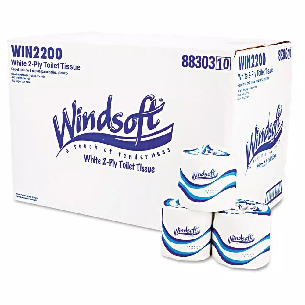 Windsoft Premium 2-Ply White Bath Tissue, 500 Sheets Per Roll, 96 Rolls per Carton