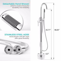 AKDY Freestanding Floor Mount Roman Tub Faucet with Hand Shower, Chrome thumbnail 4