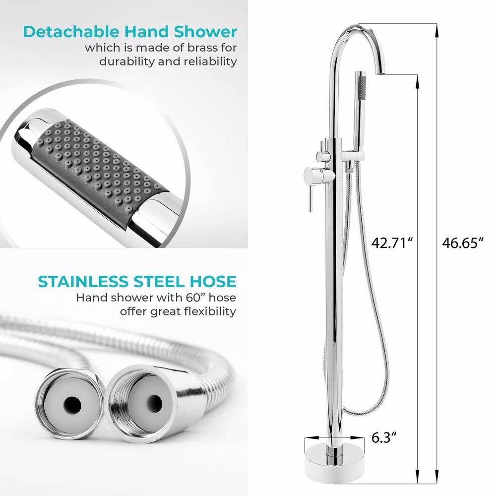 AKDY Freestanding Floor Mount Roman Tub Faucet with Hand Shower, Chrome
