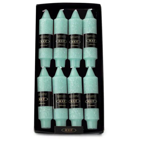 ROOT CANDLES A.I. Root 5 in. Timberline Collenette Sky Blue Taper Dinner Candles, Box of 8