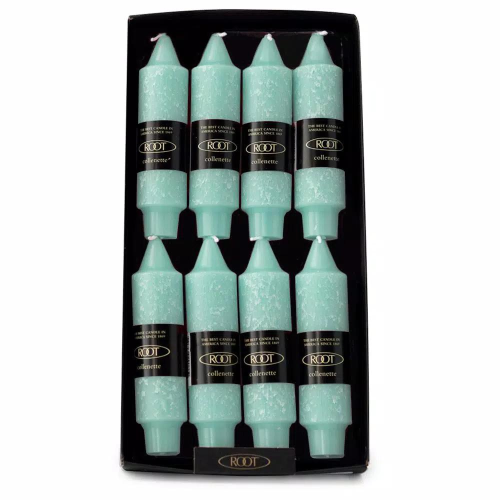 ROOT CANDLES A.I. Root 5 in. Timberline Collenette Sky Blue Taper Dinner Candles, Box of 8