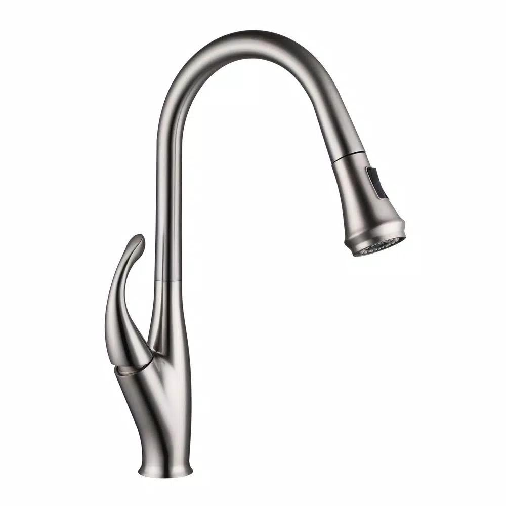 Vanity Art Brushed Nickel Single-Handle Pull-Down Kitchen Faucet with Spray Wand