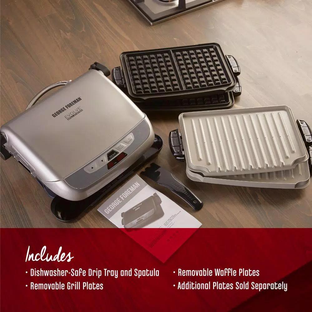 George Foreman Evolve 144 sq. in. Platinum Indoor Grill System with Ceramic and Waffle Plates