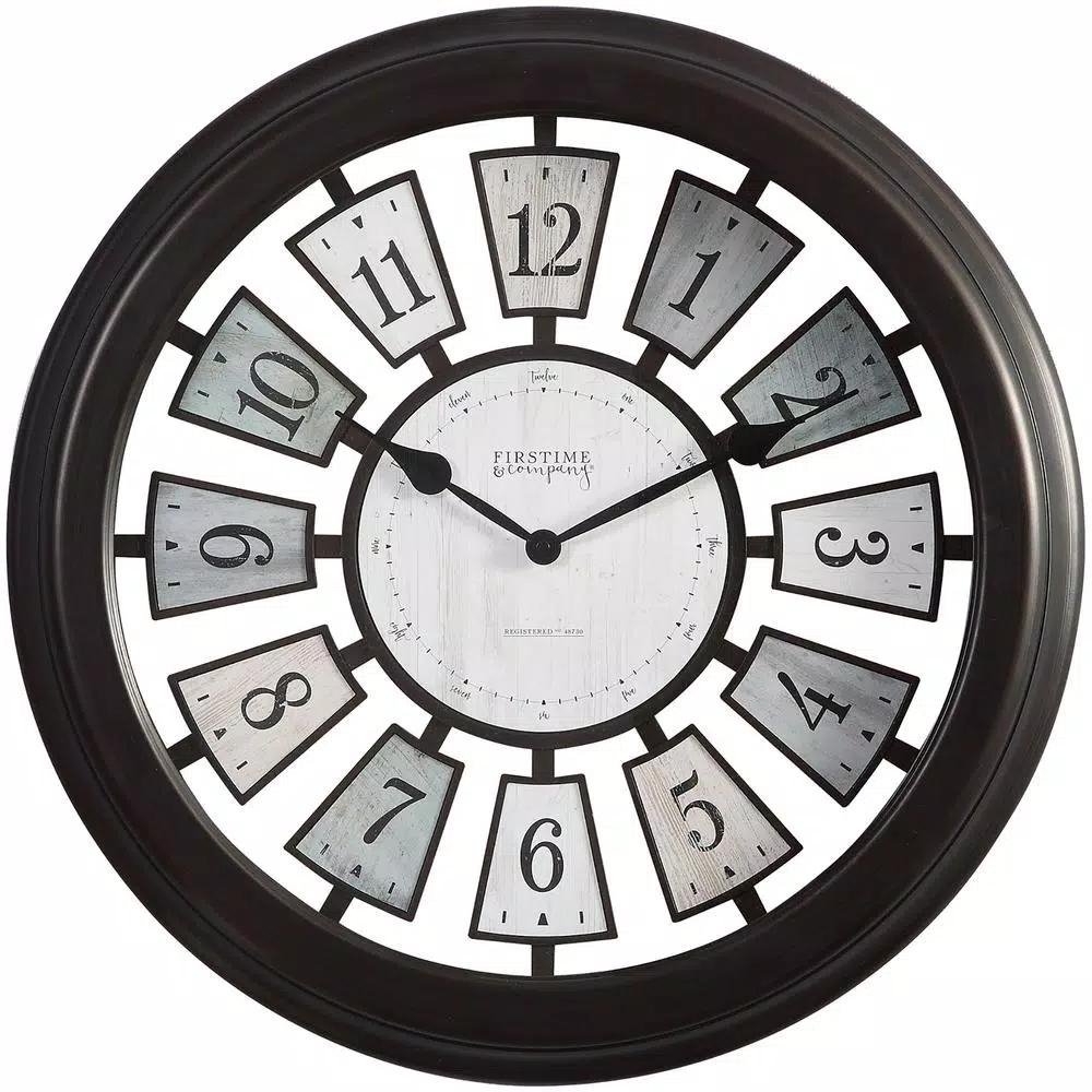 FirsTime & Co. Black Mercantile Plaques Wall Clock - Industrial Farmhouse Design